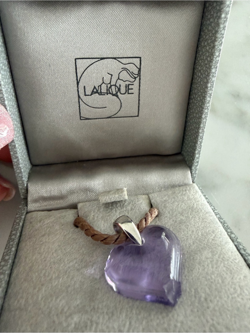 Lalique Lavender Heart Crystal Pendant Necklace - Picture 5 of 8